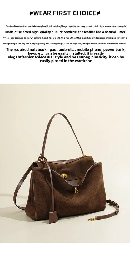 Large Capacity Autumn Winter Suede Leather Tote Bag Frosted Cowhide High-Grade Shoulder Bag for Women