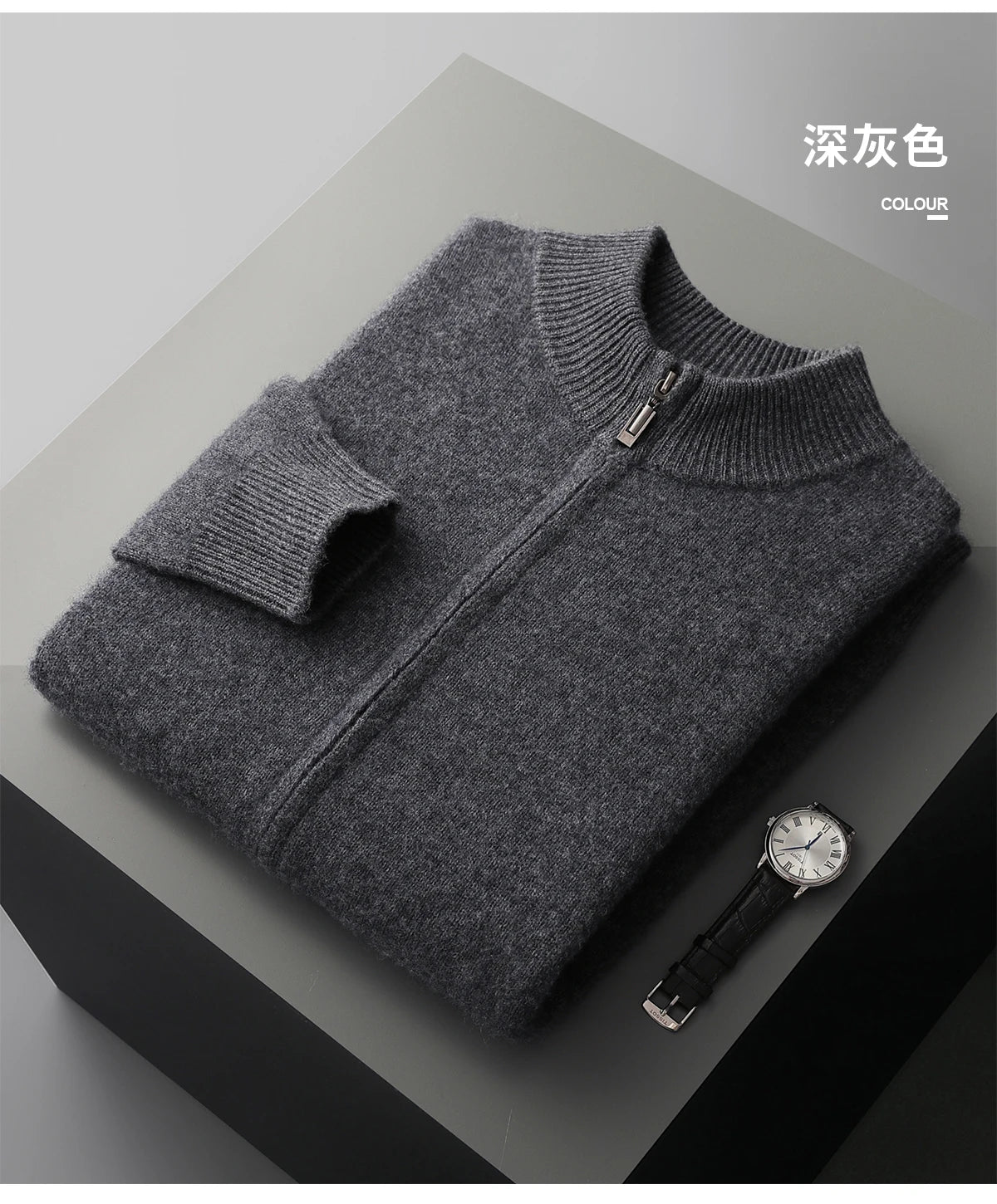 100% Merino Wool Two-piece Suit for Men Autumn Winter Knitting Zipper Cardigan and Slim-fit Pants Warm Thickened Clothing Sets
