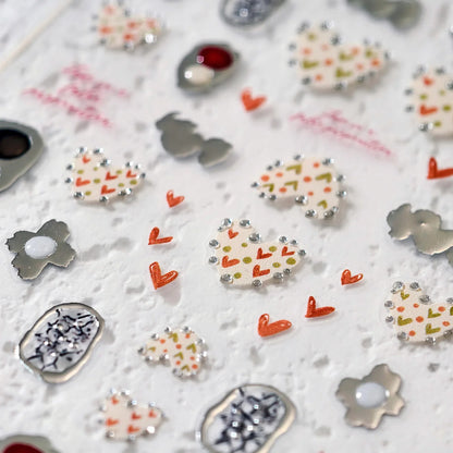 Bohemian Pattern Colorful Love Heart Moon Pearl Crystal Rhinestone 5D Nail Art Sticker Self Adhesive Decoration Manicure Decal