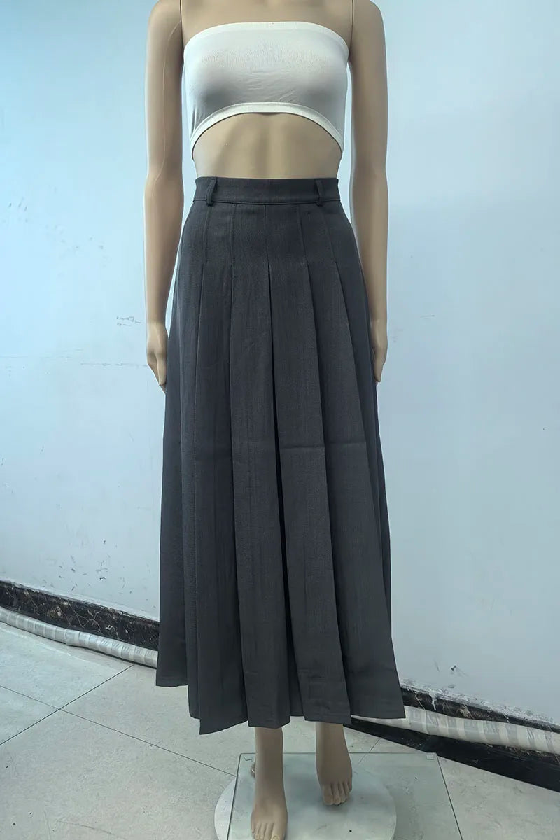 2026 New Women's Pleated Maxi Skirts Autumn High Waisted Zipper Jk Long Skirt Woman Elegant Loose Design Big Swing A-Line Skirts