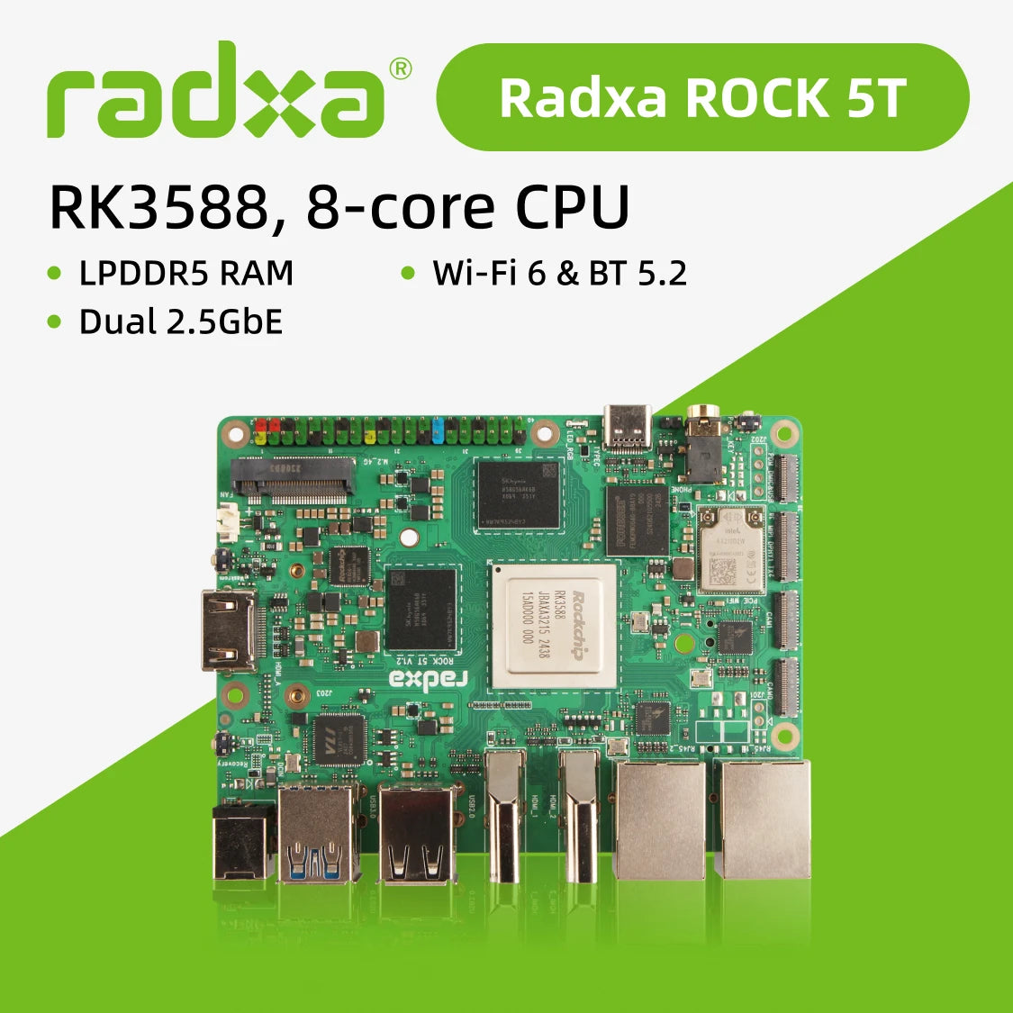 Radxa ROCK 5T RK3588 8-core CPU, 8K HDMI, LPDDR5 RAM,  and WiFi 6