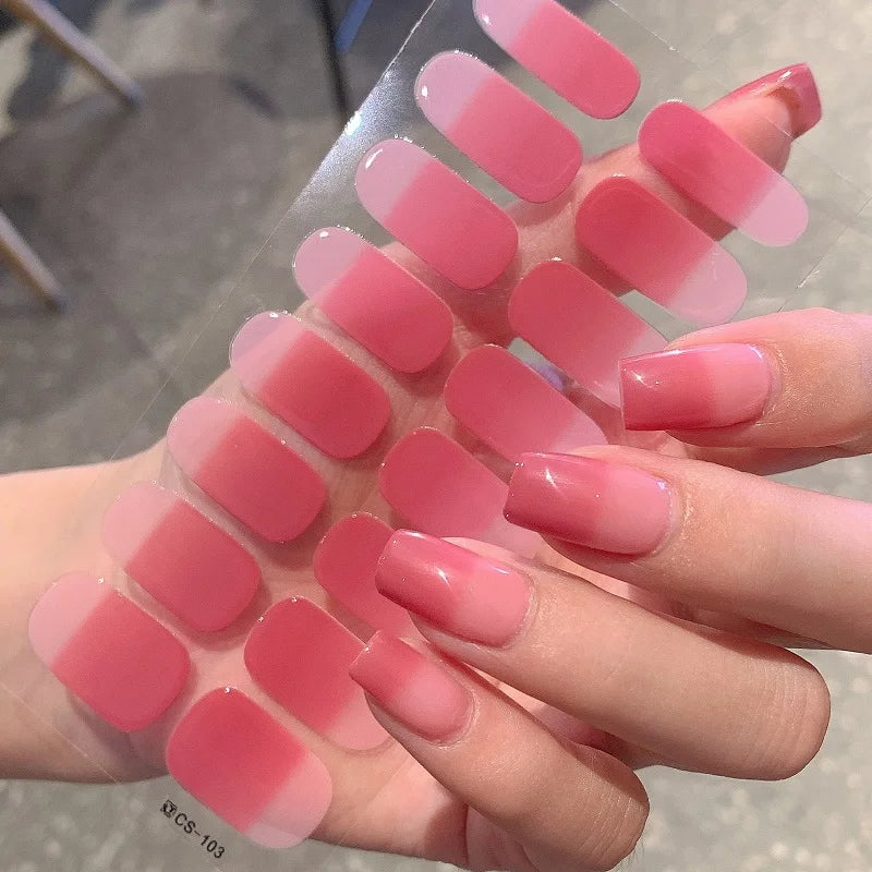 Semi-cured Gel Nail Stickers Solid Color Nail Semi-baked Tips Full Paste Nail Decals UV Lamp Need