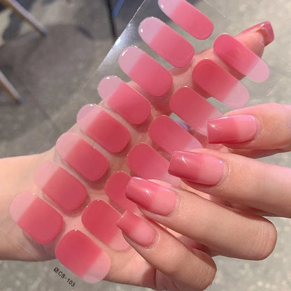 Semi-cured Gel Nail Stickers Solid Color Nail Semi-baked Tips Full Paste Nail Decals UV Lamp Need