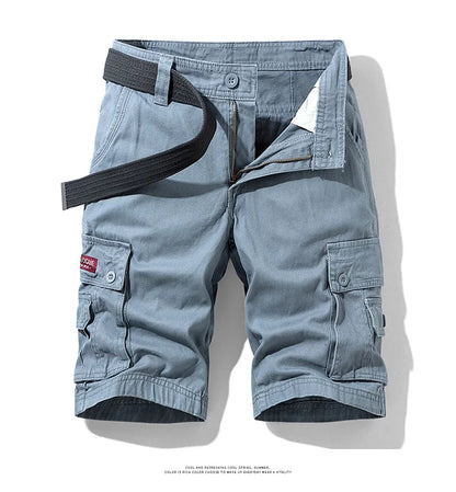 2025 New Summer men's fashionable multi pocket workwear shorts thin casual and fashionable denim multi pocket shorts
