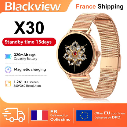 Blackview X30 Smartwatch, 1.26" TFT screen,320mAh,Bluetooth Phone Calling,Sleep Monitoring,Sport watch,Women's Watches,Fashion