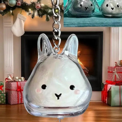 Cartoon Pet Hair Memorial Transparent Storage Box Keyring Cute Animal Rabbit Fur Organizer Keychain Bag Pendant Pet Souvenirs