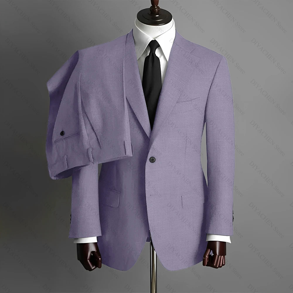 Fashion Gray Men Suits High-end Single Breasted Wedding Tuxedo Business Casual Office Male Suit Slim 2 Piece (Blazer+Pants)