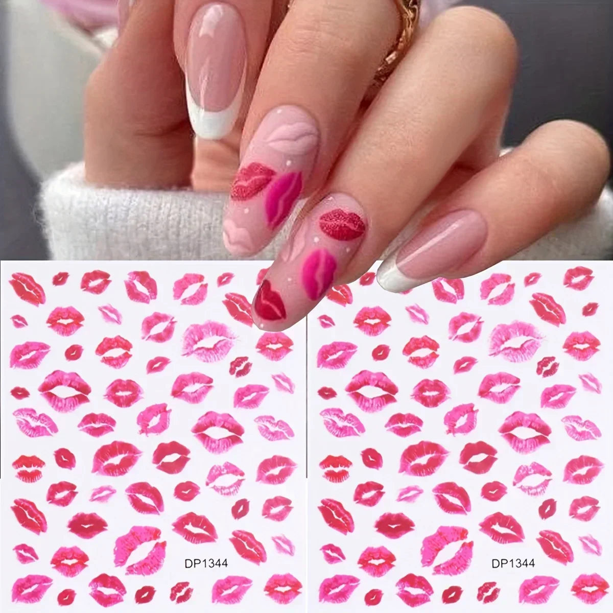 Fantasy Heart & Kiss Print Nail Art Stickers - Self-Adhesive, Matte Finish Decals for Easy DIY Manicures, Single Use
