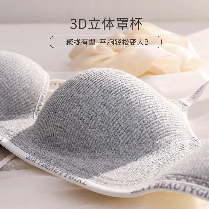 6cm Thickened Push-Up Bra for Small Chest Wireless No Steel Ring Letter Print Adjustable Straps Anti-Slip Pads Seamless Lingerie