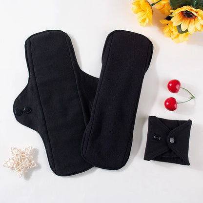 3Pcs Black Pure Cotton Reusable Menstrual Pads Reusable Sanitary Waterproof  Cloth Pads For Heavy Flow Large Sanitary Pads Set