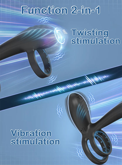 Vibrating 360°Twisting Cock Ring Sex Toys for Women Adult Couples G-spot Clitoral Stimulator Penis Ring for Men Dick Vibrator 18