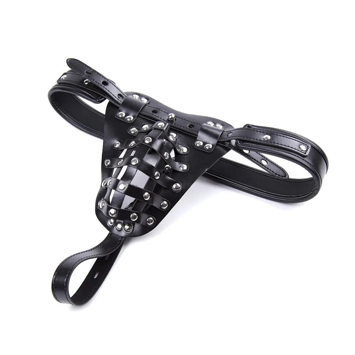 Lockable Male Chastity Cage PU Leather Harness Panties Hollow Dildo BDSM Restraint Couple Fetish Erotic Toy For Men Couple 18+