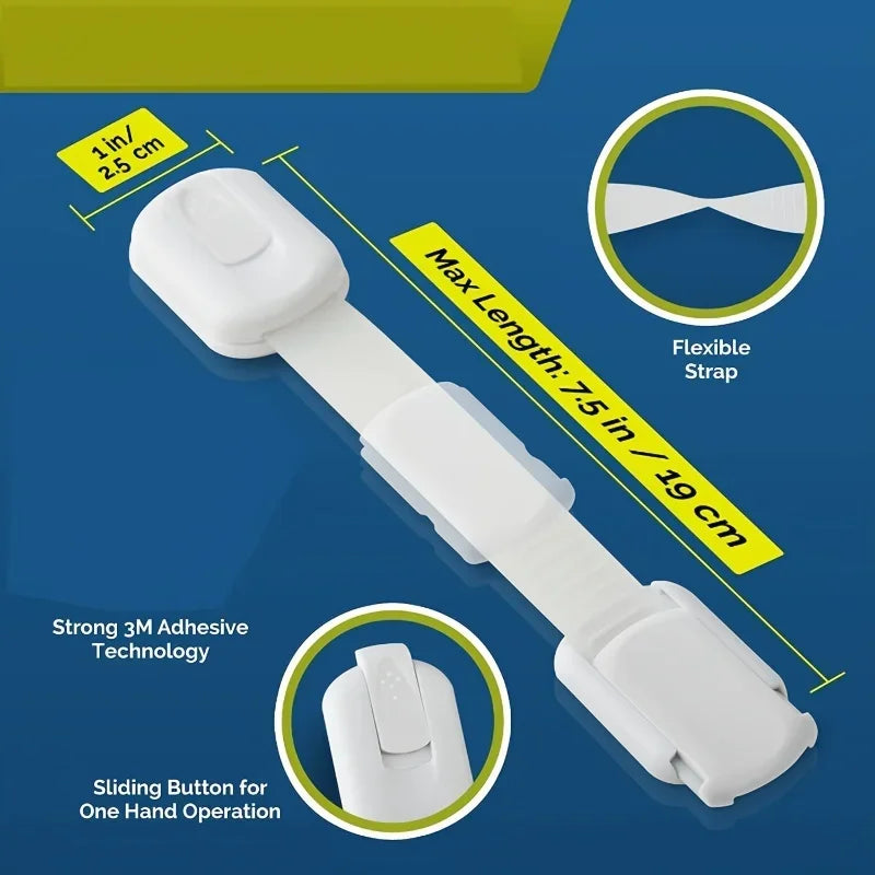 1-10pc Child Safety Strap Locks Baby Locks for Cabinets and Drawers, Fridge & More. Adhesive Pads.No Installation Required