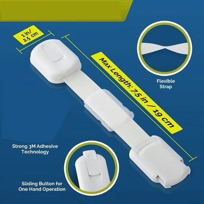 1-10pc Child Safety Strap Locks Baby Locks for Cabinets and Drawers, Fridge & More. Adhesive Pads.No Installation Required