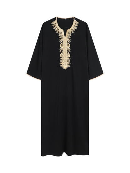 2024 Traditional Embroidery Men's Moroccan short sleeve Thobe Jubba Kandora Dishdasha robe Islamic dress Ramadan abaya
