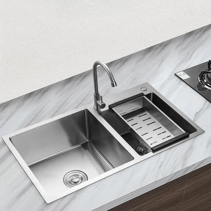 Stainless Steel Double Bowl Drop-in Kitchen Sink Noise Reduction Efficient Drainage Anti-Condensation Easy to Clean