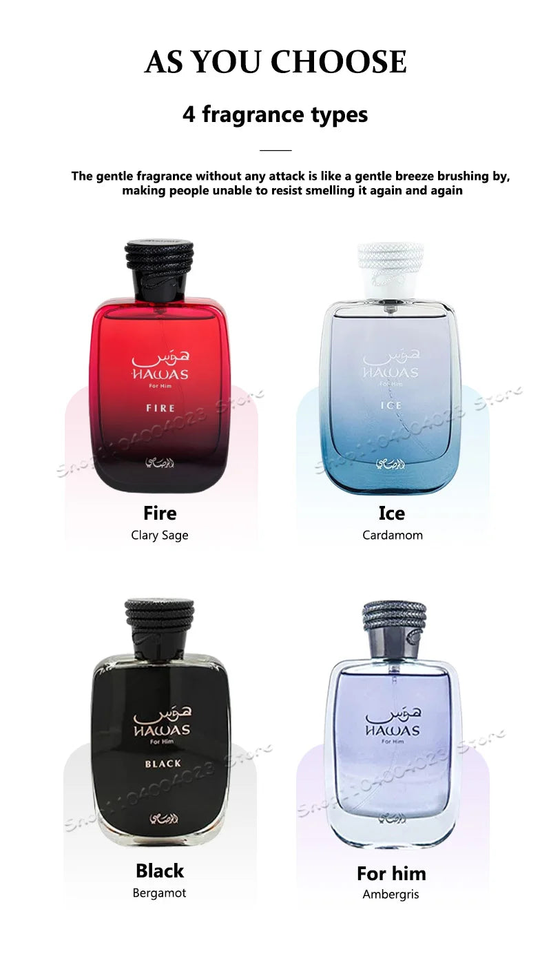 100ML Hawas Ice for Men Eau De Parfum Spray Original Arabian Perfume Men's Premium Arabian Long Lasting Fragrance