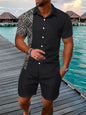 2024 Men's Shirt Shorts Set Two Piece 3D Leaf Print Men's Shirt Short Sleeve Casual Beach Pants Street Vacation Hawaiian Style