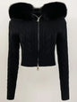 Fashion Natural Fox Fur Collar with Knitted Sweater Women Casual Sweater 2025 New Spring Autumn Slim Fit Elastic Oversized Coat
