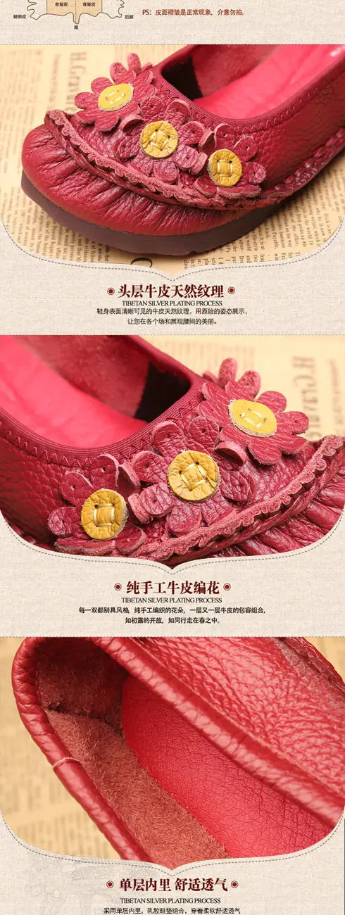 Vintage Flower Moccasins Woman Genuine Leather Ballet Flats Ladies Hollow Slip Ons Women's Luxury Loafer Purple Walking Shoes 42