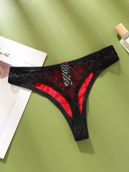 Sexy Women's G-String Panties Transparent Mid-Low Rise Ladies Underwear Color-Block Female Intimates Lingerie