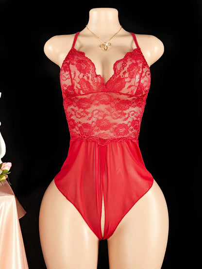 One Pieces Bodysuit Plus Size Women Lace Jumpsuit Erotic Outfits Sexy Backless Romper Deep V Open Bra Crotchless Teddy Bodysuits