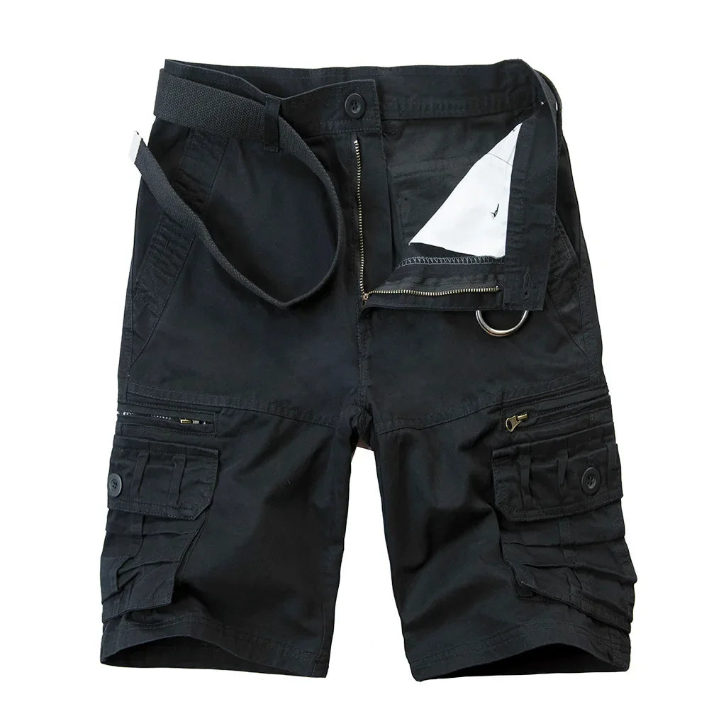 2026 Summer Men's Cotton Cargo Shorts Multi-Pocket Casual Short Pants Male Hiking Loose Solid Jogging Shorts No Belt Plus Size