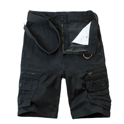 2026 Summer Men's Cotton Cargo Shorts Multi-Pocket Casual Short Pants Male Hiking Loose Solid Jogging Shorts No Belt Plus Size
