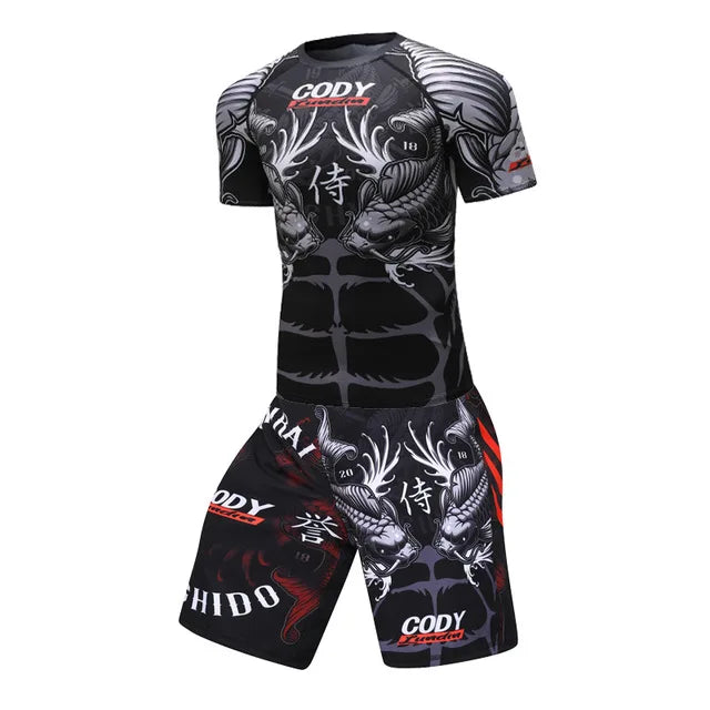 New Men Sports Jiu Jitsu BJJ Suit Gym Fitness Compression Clothes Running Jogging Sport Wear Exercise Workout Rashguard Tights