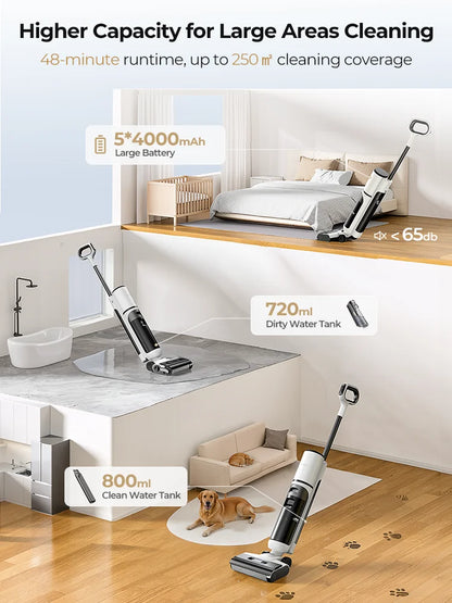 【M3 Upgraded】Laresar M5 Cordless Wet Dry Vacuum Cleaner, Air Dry Edge Brush 48min Self-Cleaning Upright Stick Vacuum Mop Floor Home Appliance