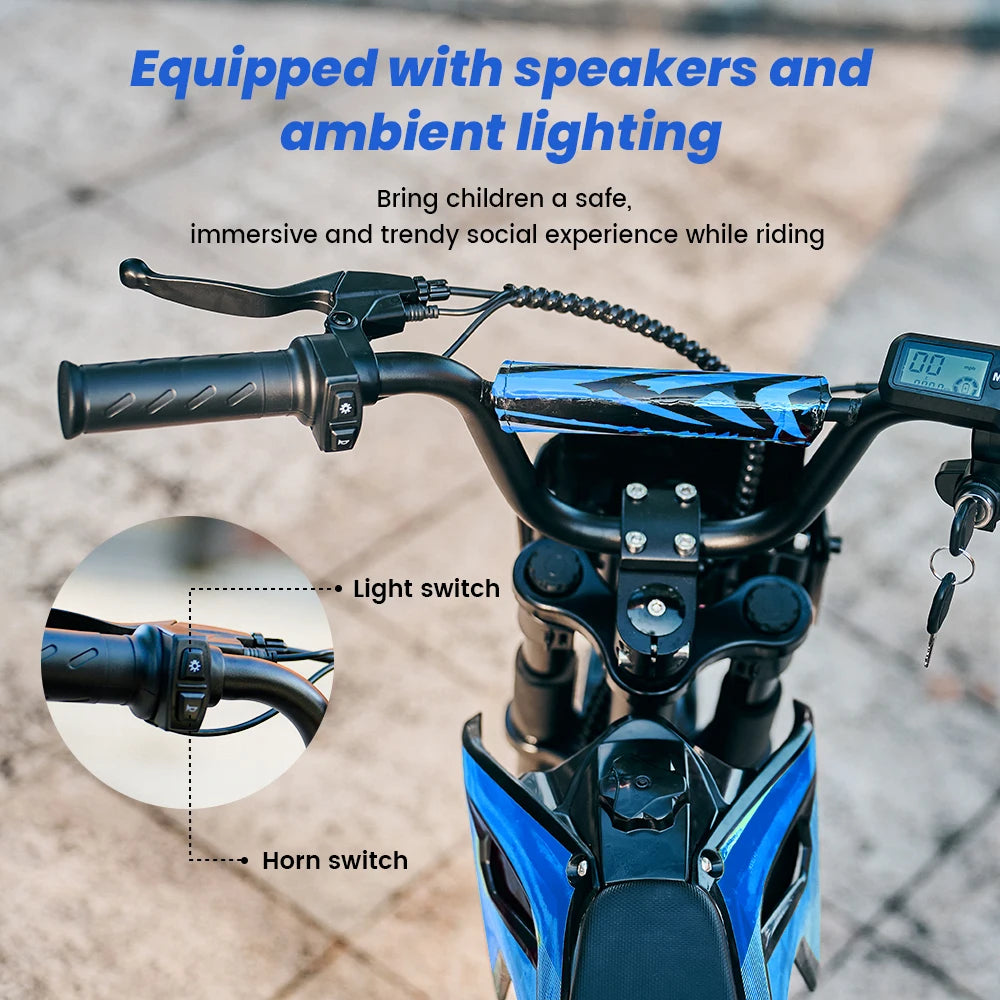 A14 Kids E-Moto Toy 500W Motor 22km Range 36V5.2Ah Battery 3 Speeds(27km/h) Dual Brakes Shock Absorbers Lights for Outdoor Fun