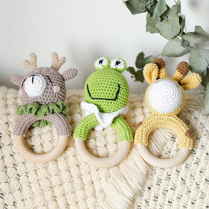 1Pc Baby Teether Wooden Crochet Rattle Toy BPA Free Baby Mobile Play Gym Wood Rodent Rabbit Rattle Newborn Educational Toy Gifts