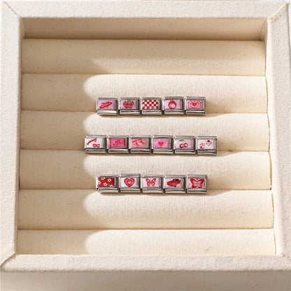 Wholesale Sweet Pink Series Stars Heart Flowers Butterfly Italian Link Fit 9mm Stainless Steel Bracelet Making DIY Charm Jewelry