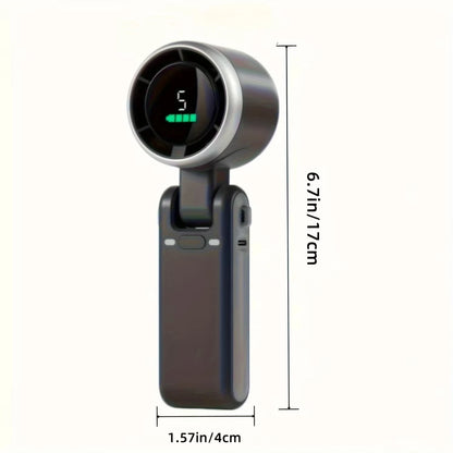 Portable Handheld Turbo Fan, 5 Gear Wind, USB-C Rechargeable Fan, Up to 10 Working Hours, 3 IN 1 Hand Fans with Air Turbo Tech