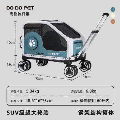 Large Space Foldable Pet Trolley Silent Wheel Pet Travel Box Portable Car Carrier Cage For Small Medium Dogs Cats Outdoor Trip