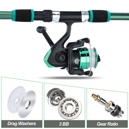 Sougayilang Kids Fishing Pole Set Full Kits with Telescopic Fishing Rod and Spinning Reel Baits Hooks Saltwater Travel Pole Set