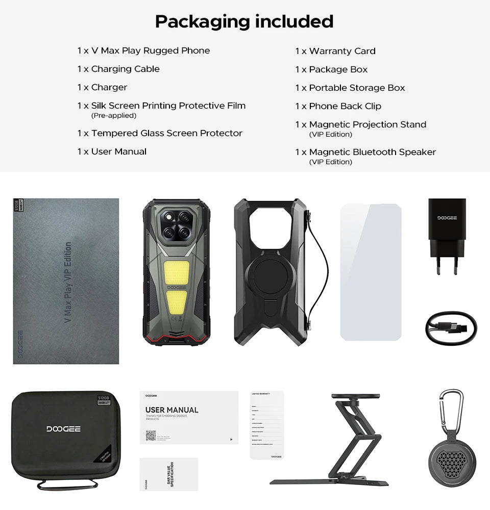 World Premiere DOOGEE V Max Play 5G Projector Rugged Phone 20500mAh Dual Camping Lights Dimensity 7300 16GB+512GB NFC Smartphone