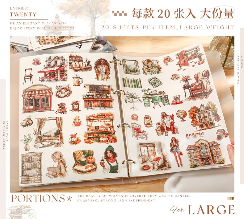 JIANQI 20 Sheets PET Die cut Stickers book Girl's Handbook Decorative handmade Scrapbooking Material Diary Album Craft Supplies