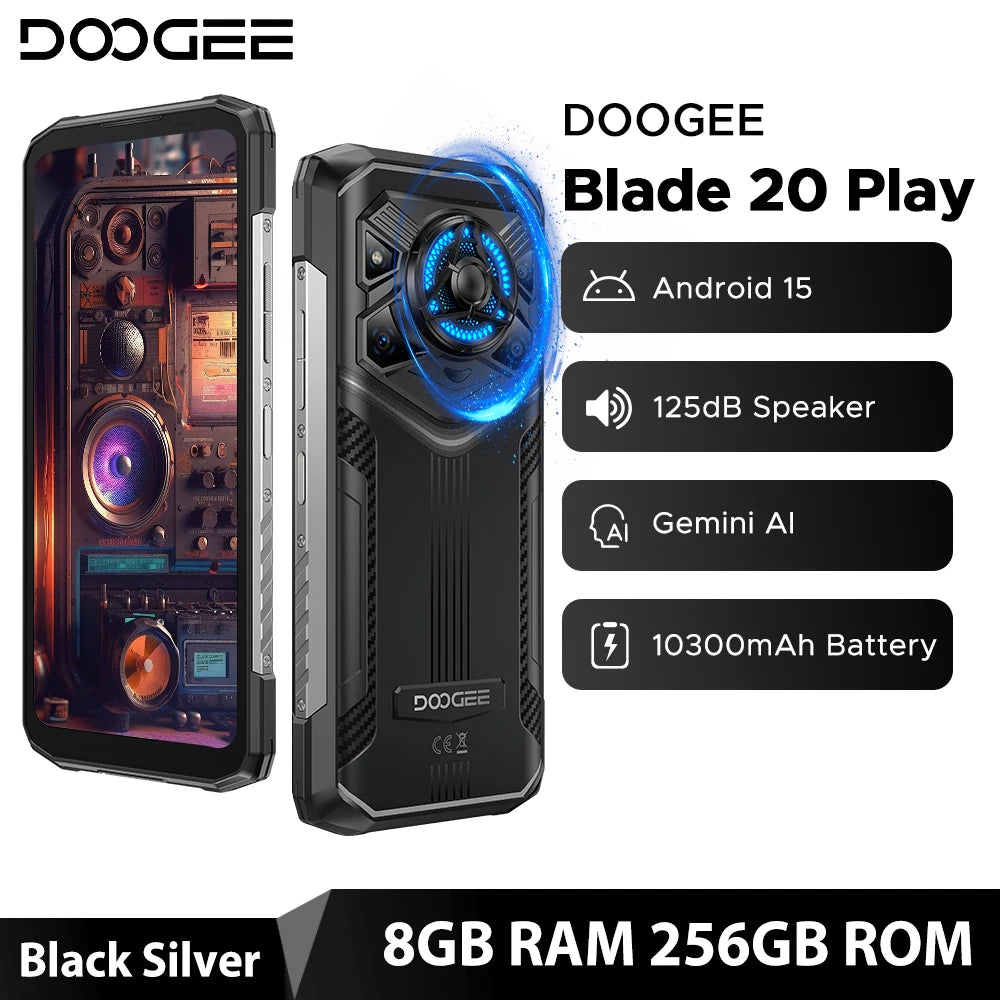 Global Version DOOGEE Blade20 Play 5G Rugged Phone 6.6'' Gemini Al 125dB Speaker 10300mAh Battery NFC Android 15 Mobile Phone