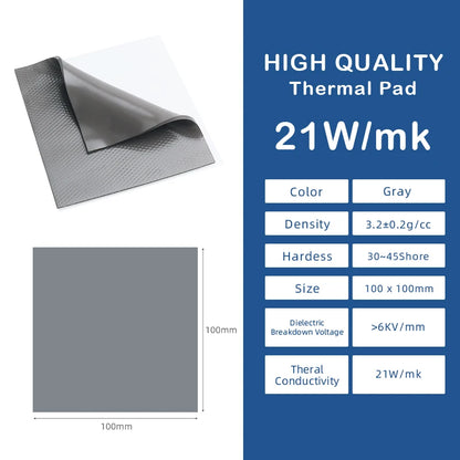 21W/MK Thermal Pad Kit 0.5mm 1.0mm 1.5mm High Performance Thermal Pads for SSD GPU CPU Nvme M.2 PS5 PC Laptop Heatsink Cooling