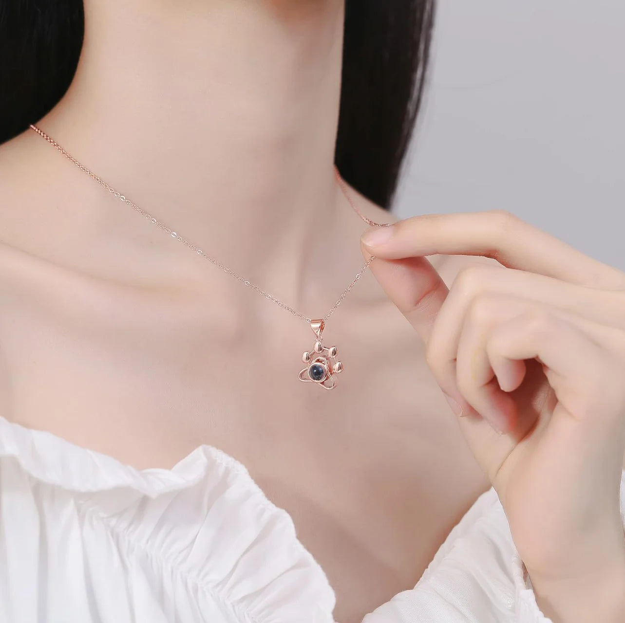 Custom Color Photo Projection Necklace Dog Paw Copper Pendant Titanium Steel Chain 2025 Girlfriend Mom Festival Romantic Gifts