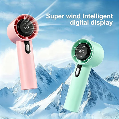 Rechargeable Handheld USB Fan, 100 Adjustable Speeds Digital Screen Mini Personal Fan, Lightweight Portable Cooling Fan for Outd