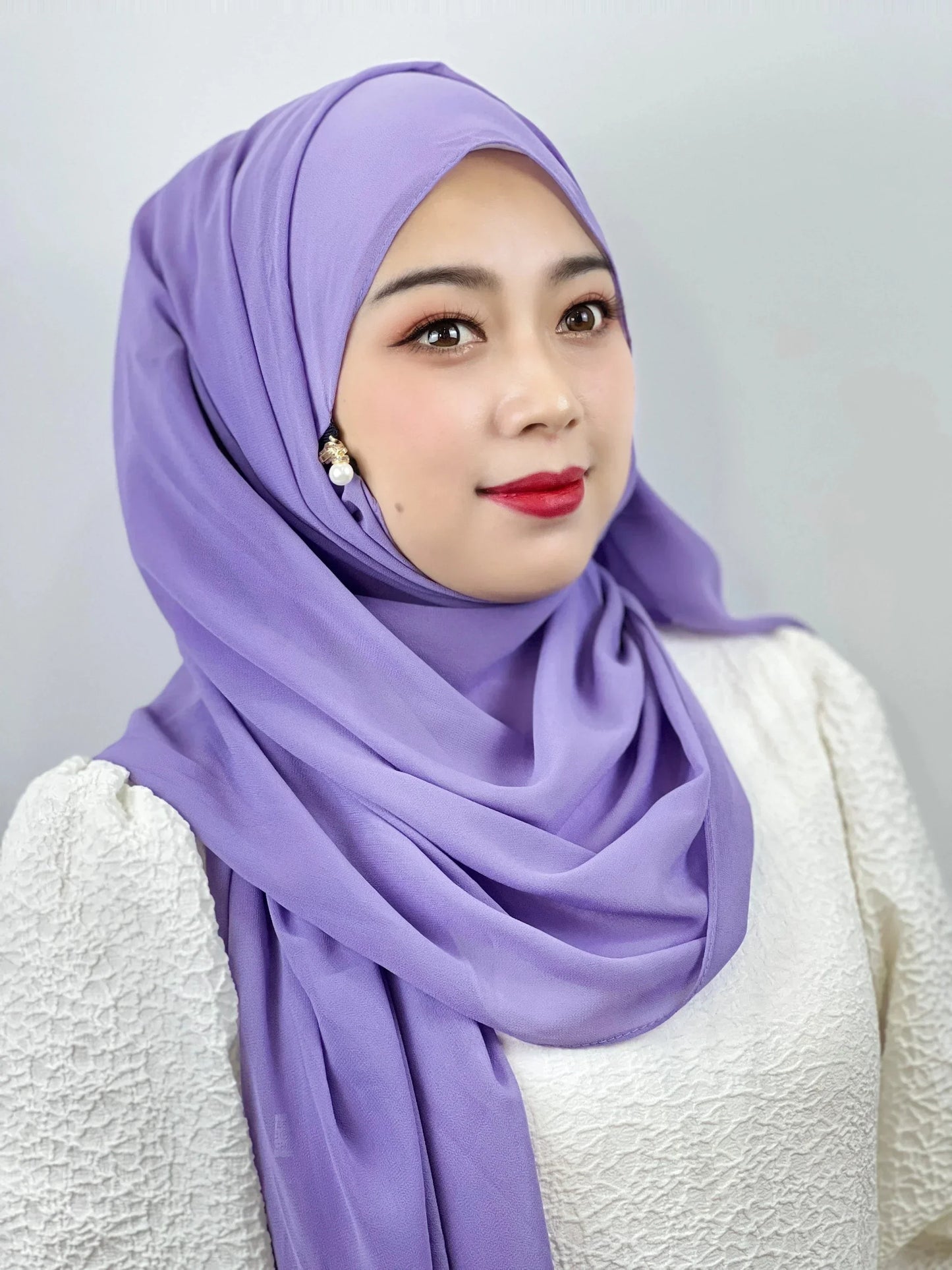 Muslim Hijab Arab Turkish Hijab with Zipper Chiffon Scarf Women's Fashion Plain Hijab Wrap Solid Color Shawl Headscaf 71x180cm