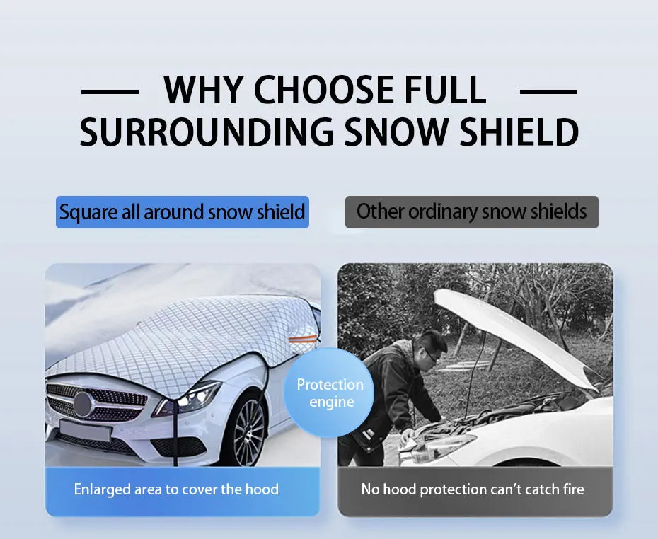 SEAMETAL Upgraded Car Window Snow Cover Large Size Windshield Snow Shield with Hood Cover Universal for Sedan Suv Hatchback
