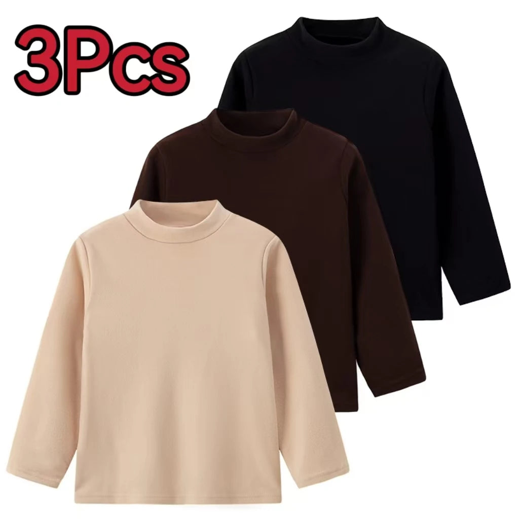 1/3/4 Pcs Children's Mid-collar Bottoming Shirt in Autumn And Winter Solid Color Joker Girls' Long sleeve T-shirt Boys' Casual S