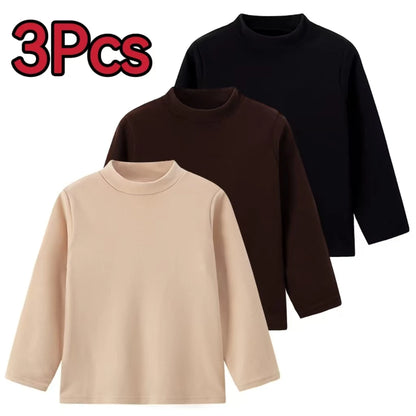 1/3/4 Pcs Children's Mid-collar Bottoming Shirt in Autumn And Winter Solid Color Joker Girls' Long sleeve T-shirt Boys' Casual S
