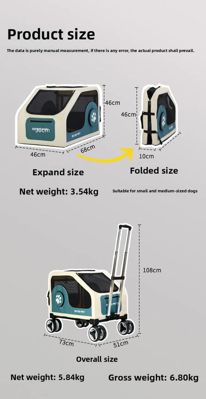 Large Space Foldable Pet Trolley Silent Wheel Pet Travel Box Portable Car Carrier Cage For Small Medium Dogs Cats Outdoor Trip