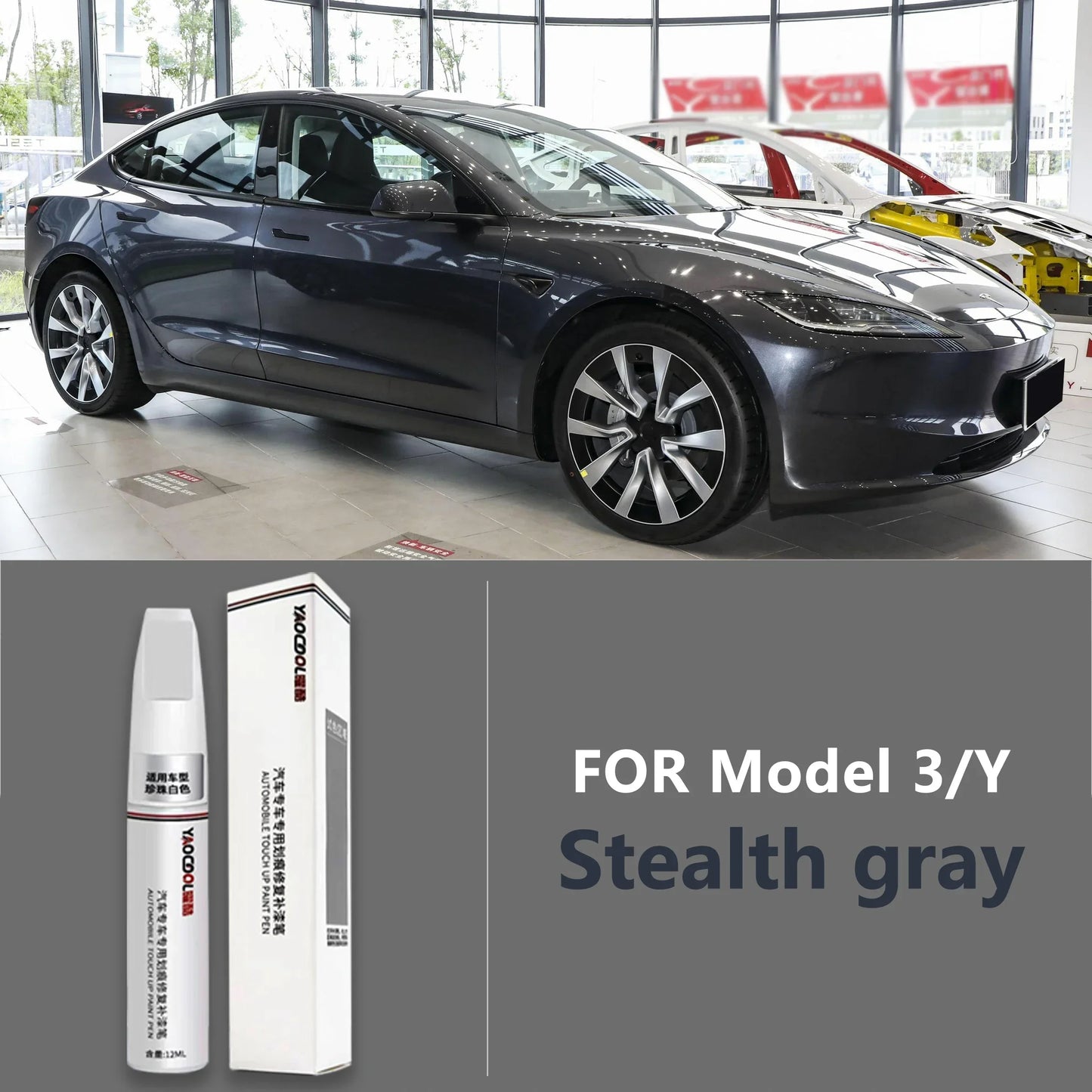 Suitable for Tesla Model 3 Y X S Automotive Paint Repair Pen Pearl White Clearcoat Pen Paint Repair Set Wheel Hub Silver