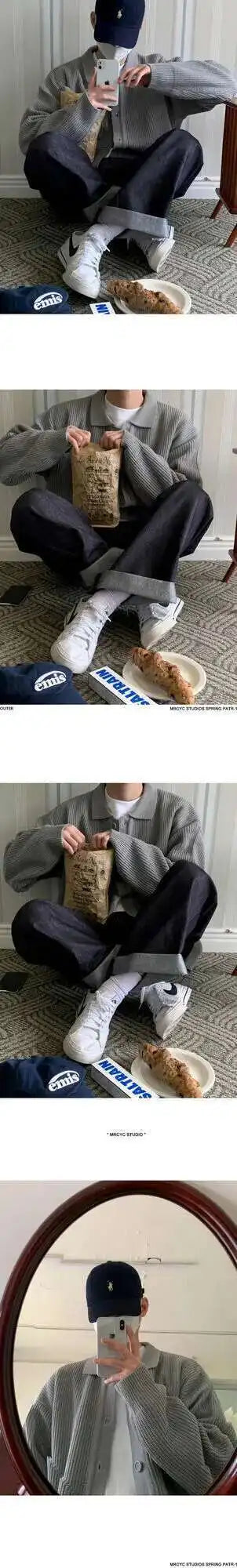 IEFB Korean Style Men's Knit Cardigan Coat Solid Color Turn-Down Collar Autumn Sweater Fashion Casual Single Breasted Top 9C2393