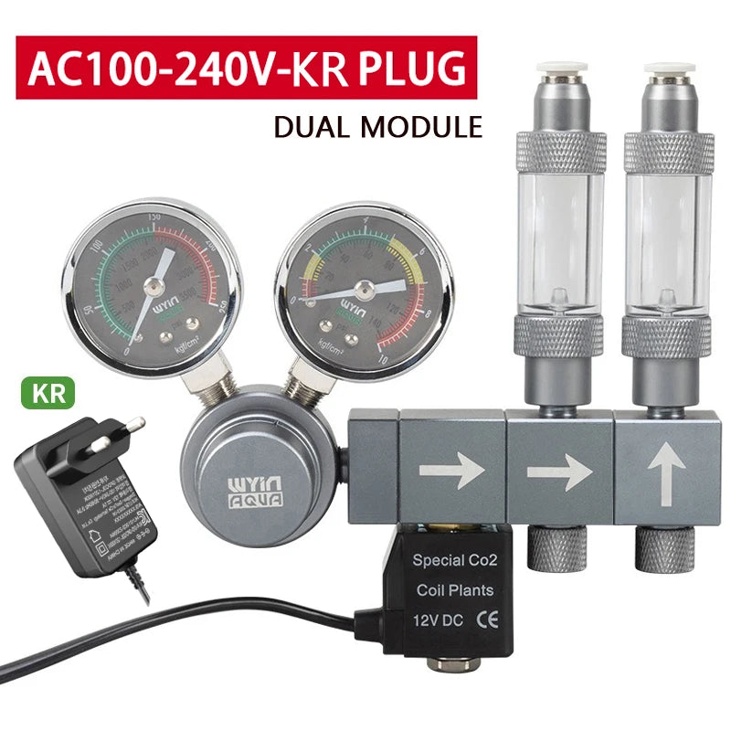 Aquarium CO2 Regulator Dual Meter Solenoid Valve Quick Plug Foam Recorder Control System Fish Tank CO2 Pressure Reducing Valve